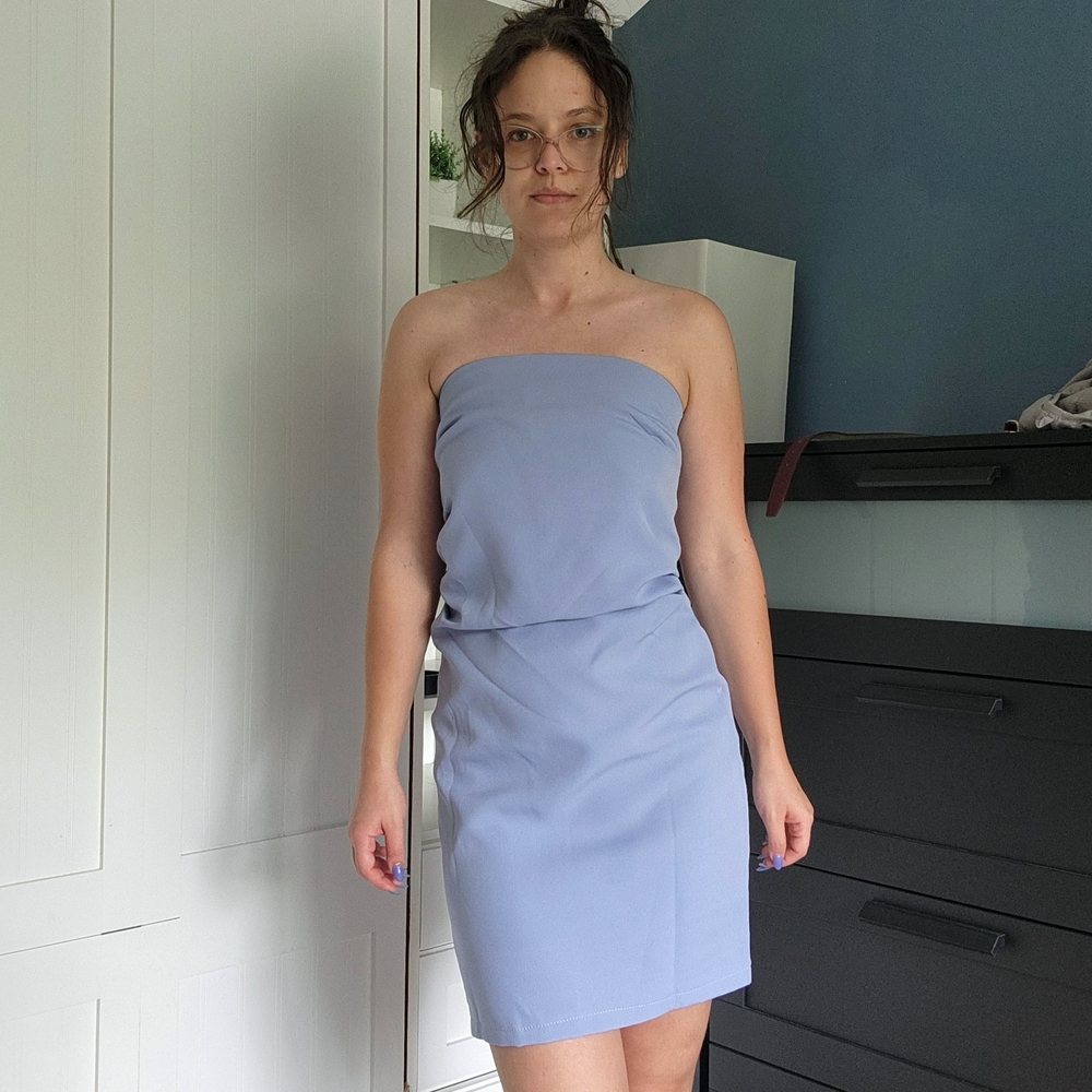 Elegant Strapless Blue Dress